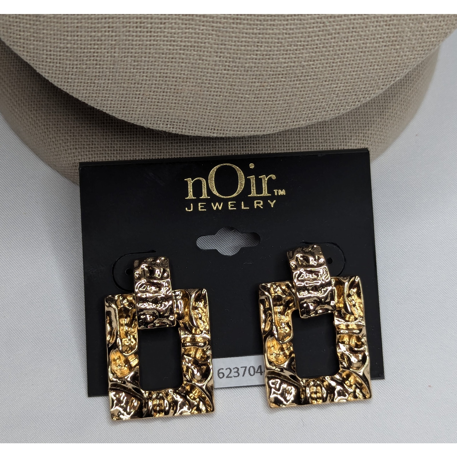 Noir Chunky Gold Hammered Square Drop Earrings